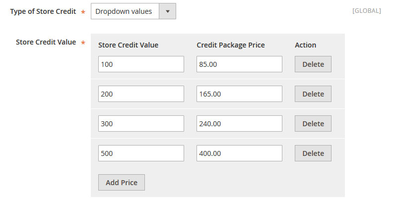 Add Product Credit - Dropdown Value