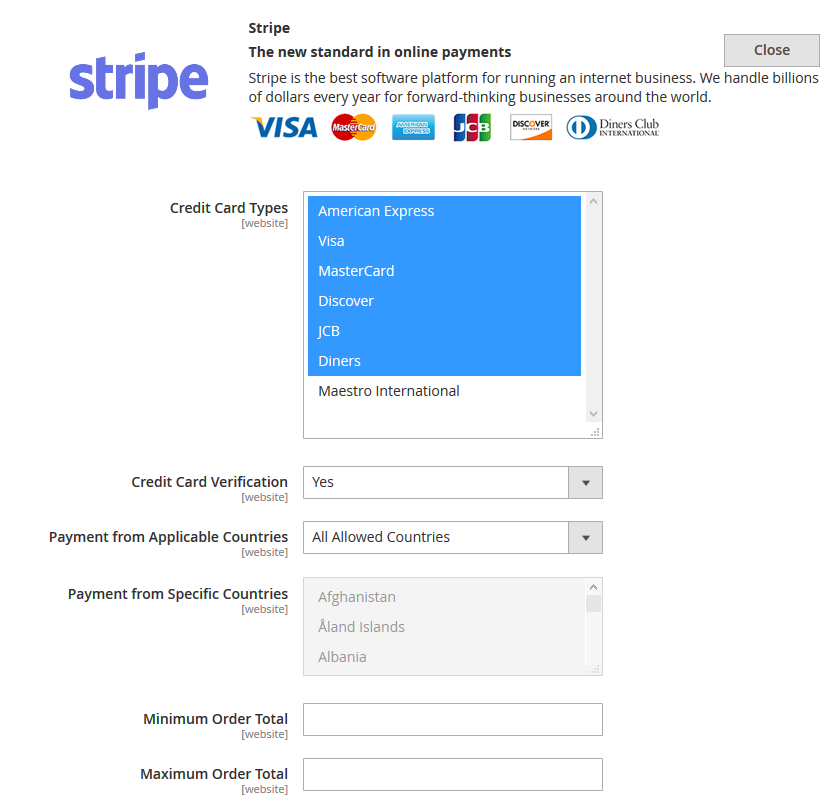 Stripe setting for availability